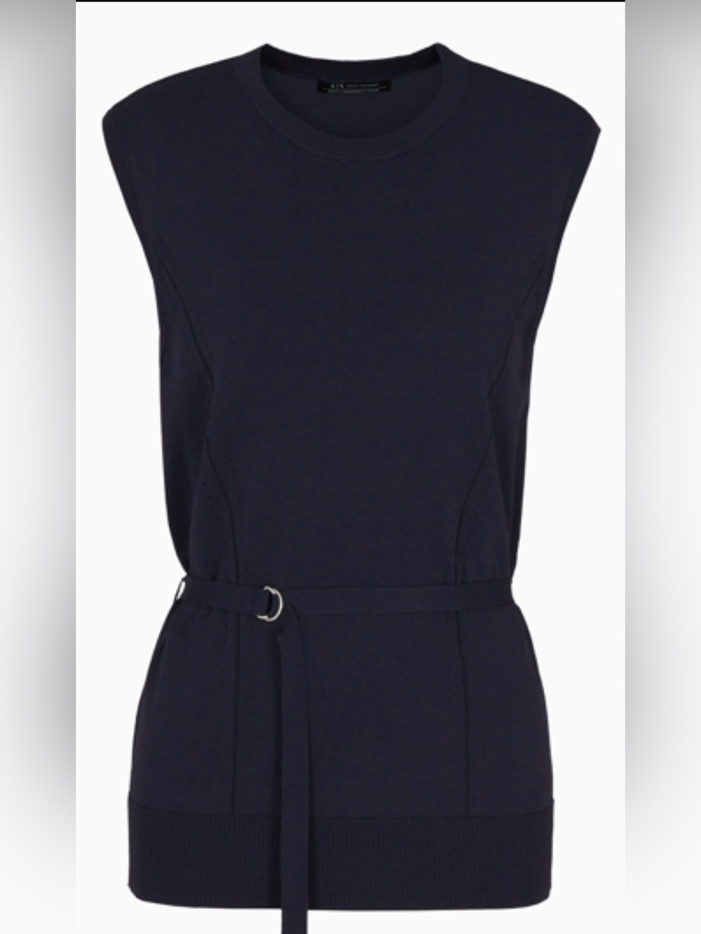Armani Exchange Sleeveless Navy Knit Belted Top